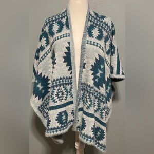 Angie Aztec Southwest Knit Kimono Shawl Cardigan Boho Cozy Western One Size
